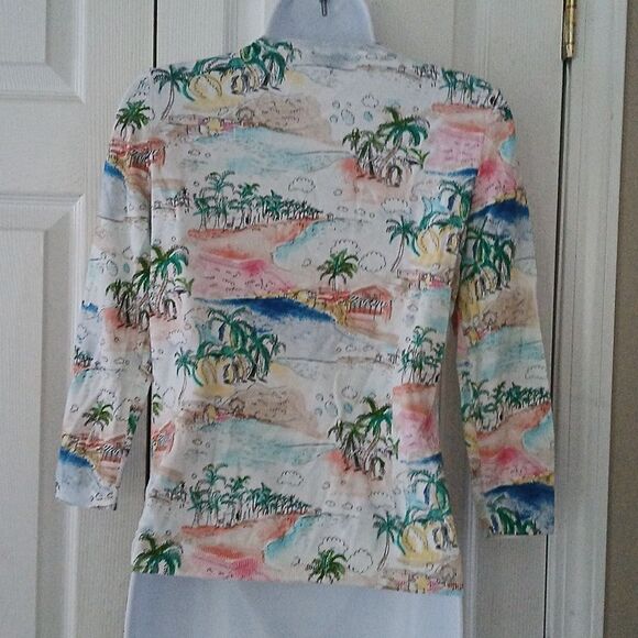 Talbots tropical beach ocean button down super soft cardigan Sz XS NWOT - Picture 4 of 5